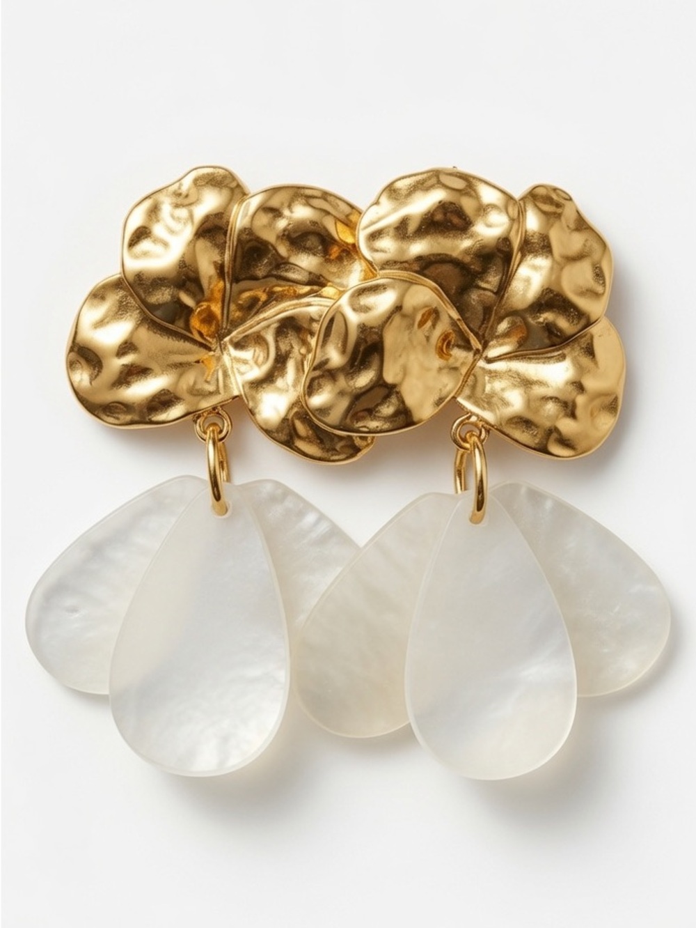 I am mother of pearl golden dangle floral earrings
